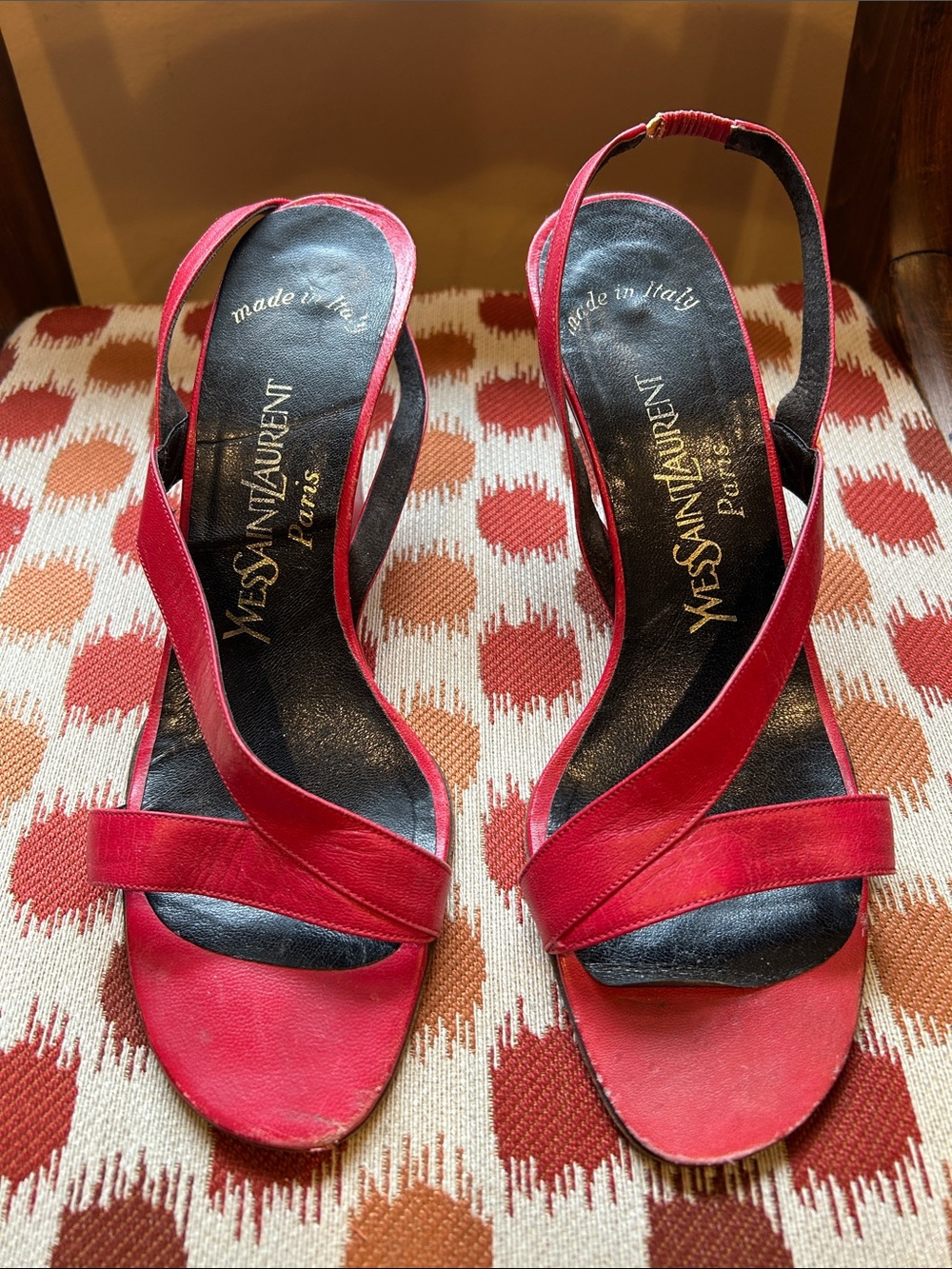 Yves Saint Laurent Red Leather Slingback Sandals